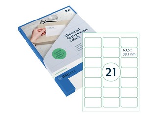 Etiketid Rillprint, A4, 63.5x38.1 mm, 100 lehte, valge 