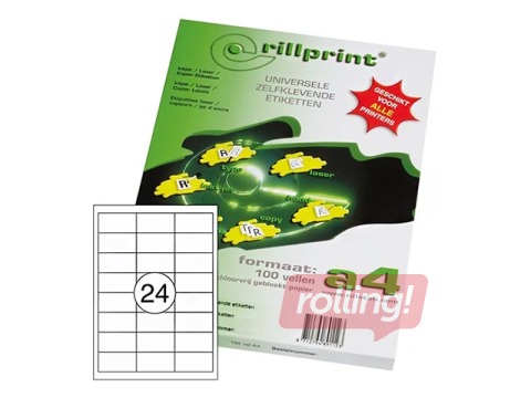 Etiketid Rillprint, A4, 64.4x33.8 mm, 100 lehte, valge