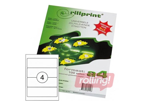 Etiketid Rillprint, A4, 192x62 mm, 100 lehte, valge 