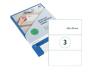 Etiketid Rillprint, A4, 210x99 mm,100 lehte, valge 