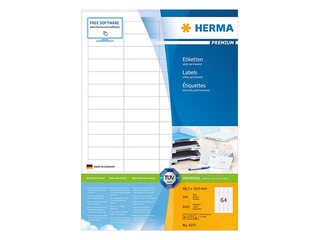Etiketid Herma Premium, A4, 48,3 x 16,9 mm, 100 lehte, valge
