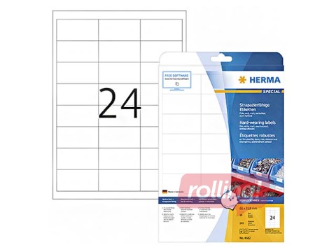 Ilmastikukindlad kleebisetiketid Herma 66 x 33.8 mm, 10 lehte, valged, väga tugeva kinnitusega