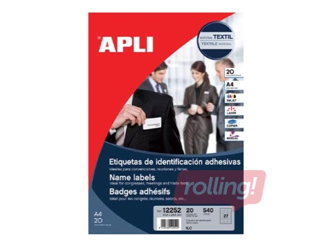 Labels APLI for textile, 63.5x29.6mm, 20 sheets, 540 labels