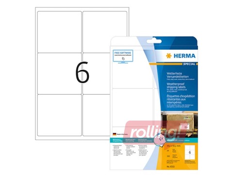 Наклейки Herma A4, 99,1 х 93,1 мм, водостойкие, 25 листов, белые