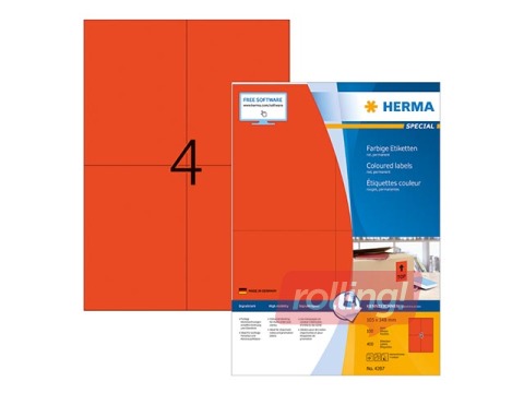 Kleebised Herma A4, 105x148 mm, 100 lehte, vastupidavad, punased