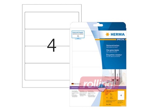 File spine labels Herma A4, 192 x 61 mm, white, opaque, for wide files (short)