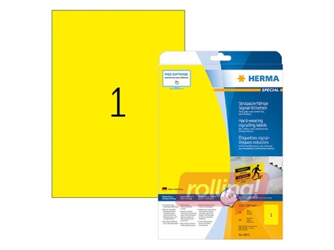 Наклейки Herma Special A4, 210x297 mm, 25 листов, желтые, устойчивые