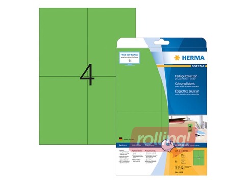 Etiketid Herma A4, 105x148 mm, roheline, 20 lehte, eemaldatavad