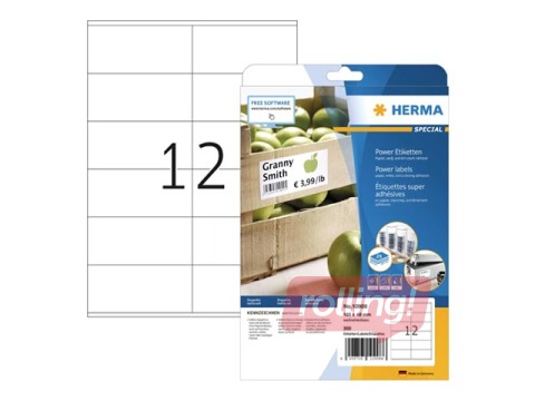 Labels Herma Power  A4, 105 x 48 mm, 25 sheets, strong adhesion, white