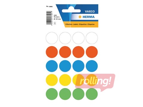 Etiketid, mitmeotstarbelised, Herma, 19mm, assortiivärvid, 100 tk.