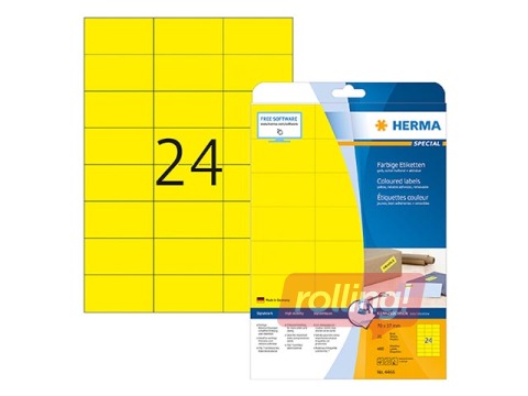 Etiketid Herma Special, A4, 70x37 mm, 20 lehte, kollane