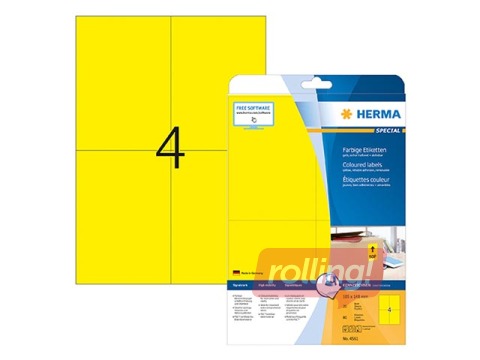 Etiketid Herma värvilised, A4, 105x148 mm, 100 lehte, kollane 