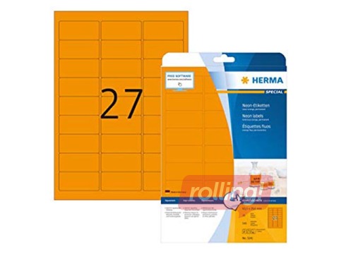 Neon labels Herma, A4, 63,5 x 29,6 mm, 20 sheets, luminous orange