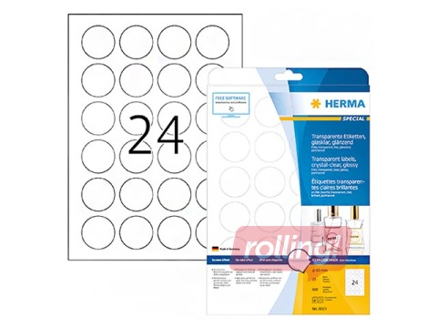 Наклейки Herma, A4, Ø 40 mm, 25 листов, прозрачные