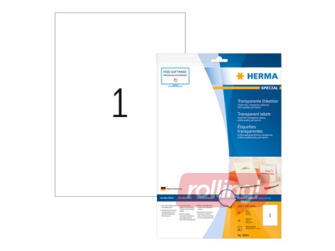 Etiketid Herma, A4, 210 x 297 mm, läbipaistvad, läikivad, püsiv nakkuvus, 10 lehte