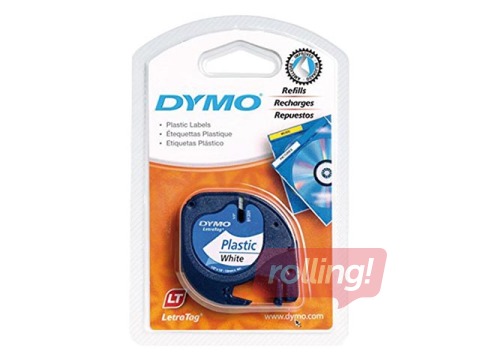 Markeerimislint Dymo, 12 mm x 4 m, kile, valge, mustad tähed