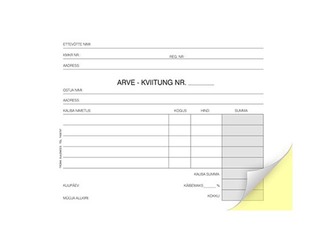 Blankett Arve-kviitung A6 laiuti, 2x50 isekopeeruv, 90031