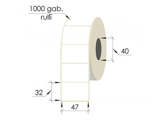 Termoetikett, 47x32 mm, PP, 1000 tk, valge