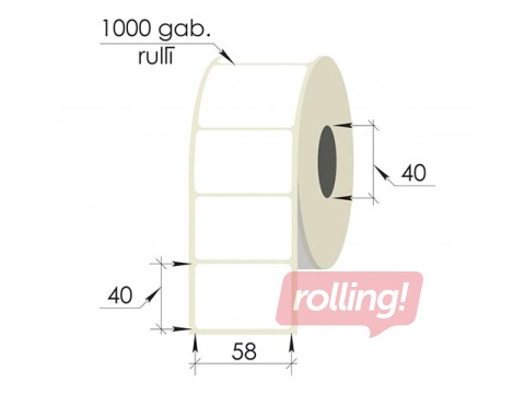 Termoetikett, 58 x 40 mm, PP, 1000 tk, valge