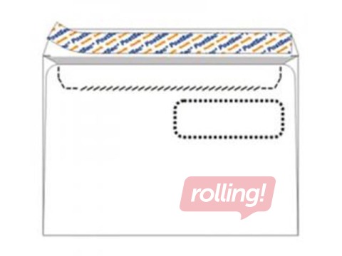 Ümbrikud iseliimuva kleepribaga Postac E5, aken V2 30 x 90 mm, 1000 tk, valge
