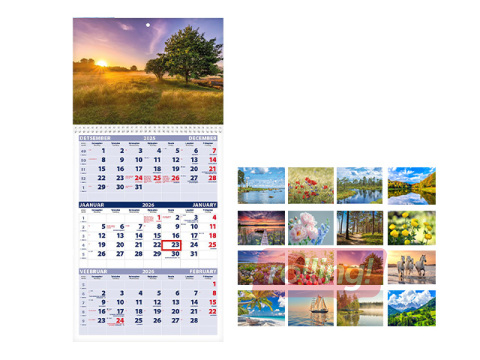 Seinakalender TRIO, avatud mõõt 297x630mm