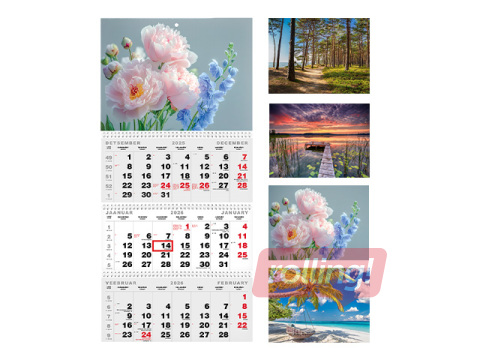 Seinakalender TRIO MAXI, avatud mõõt 340x690mm, kõik pildid, Nr.1