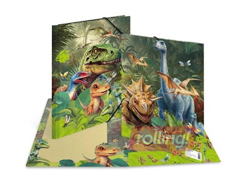 Kummiga kaust Herma, A4, Dino World, kartong