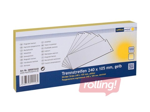 Vahelehed Office Point, 10.5x24cm, kartong, kollane, 100 tk.