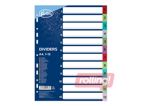 Dokumendijaotur Forofis, A4, PP, 12 jaotist, värviline numbritega