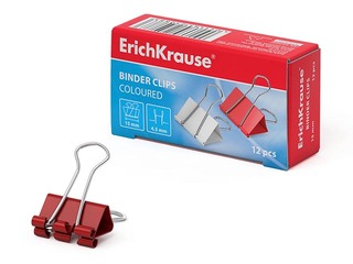 Зажимы для бумаги ErichKrause, 15мм, цветные, 12 шт.
