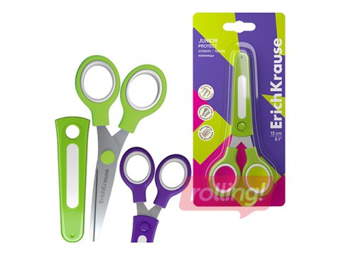 Laste käärid ErichKrause, Junior Protect, korgiga, rohelised, 13cm