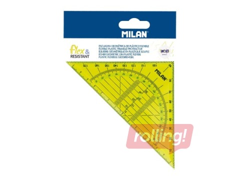 Kolmnurkline joonlaud + transportöör Milan, kollane, 14cm, 180°
