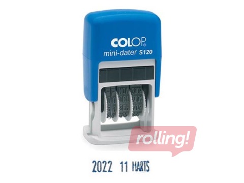 Date stamp Colop S120, day-month(in letters)-year, blue ink