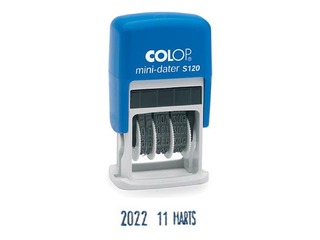 Date stamp Colop S120, day-month(in letters)-year, blue ink