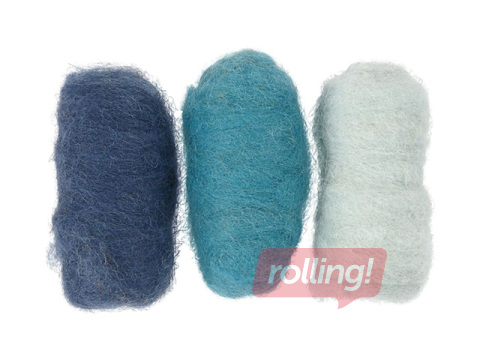 Vilna filcēšanai, zilie toņi, 3x10g