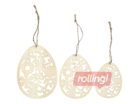 SALE Puidust kaunistused, munad koos nööriga, 3 tk.