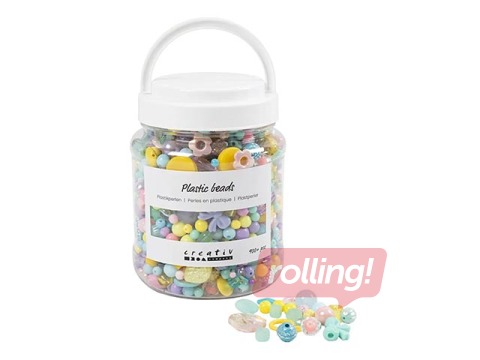 Plastic beads, assorted colours, 700ml