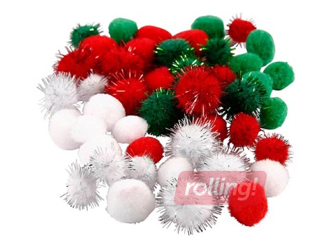 Pompon, 10-25 mm, 48 pcs., red, green and white