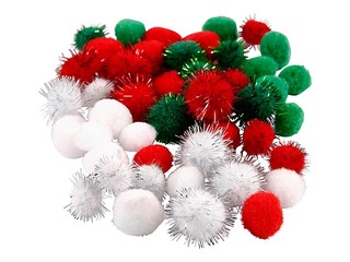 Pompon, 10-25 mm, 48 pcs., red, green and white