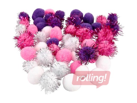 Pompon, 10-25 mm, 48 pcs., pink, purple and white