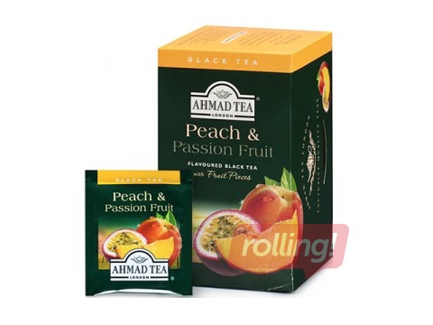 Must tee- aromatiseeritud Ahmad Peach & Passion Fruit, 20 x 2 tk/pakis.