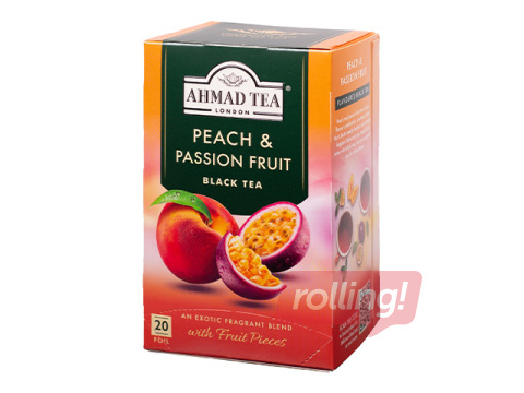 Must tee- aromatiseeritud Ahmad Peach & Passion Fruit, 20 x 2 tk/pakis.