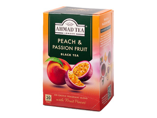 Must tee- aromatiseeritud Ahmad Peach & Passion Fruit, 20 x 2 tk/pakis.