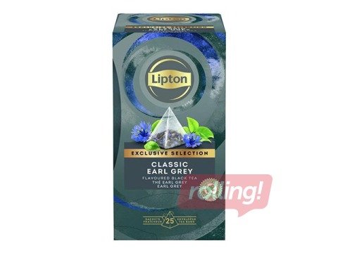 Must tee Lipton Classic Earl Grey, püramiidid, 25 x 2 g
