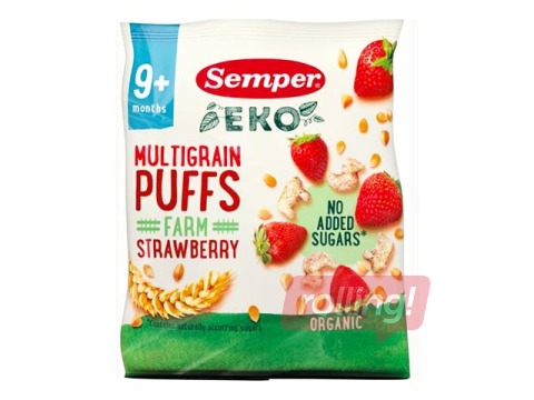 Maasikamaitseline täisterasnäkk, Semper Eko, 18 g (Miinimumtellimus 6 tükki.)