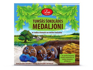 Tumeda šokolaadi medaljonid rukkileiva ja palsamiga, Lāči, 100 g
