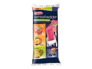 Sorbettjäätis Dolfin, Sensfreddo, mustika ja mee, apelsini ja ingveri, mango ja ananassi maitsega, 10tk x 40ml