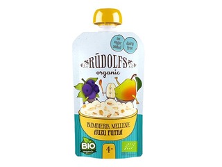 Kaerahelbepuderl Rudolfs pirni ja mustikatega BIO, alates 4 kuust, 110g (Miinimumtellimus 6 tükki.)