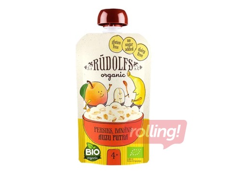 Kaerahelbepuder Rudolph virsiku ja banaaniga BIO, alates 4 kuust, 110g (Miinimumtellimus 6 tükki.)