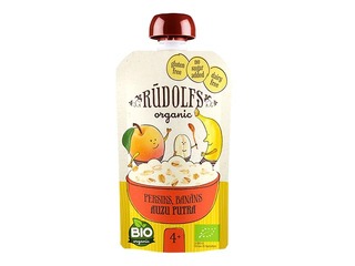 Kaerahelbepuder Rudolph virsiku ja banaaniga BIO, alates 4 kuust, 110g (Miinimumtellimus 6 tükki.)